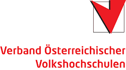 Logo des Verband Österreichischer Volkshochschulen: rote Schrift auf weißem Grund