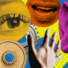 eine Collage mit Hand, Augen, Mund und Ohr
