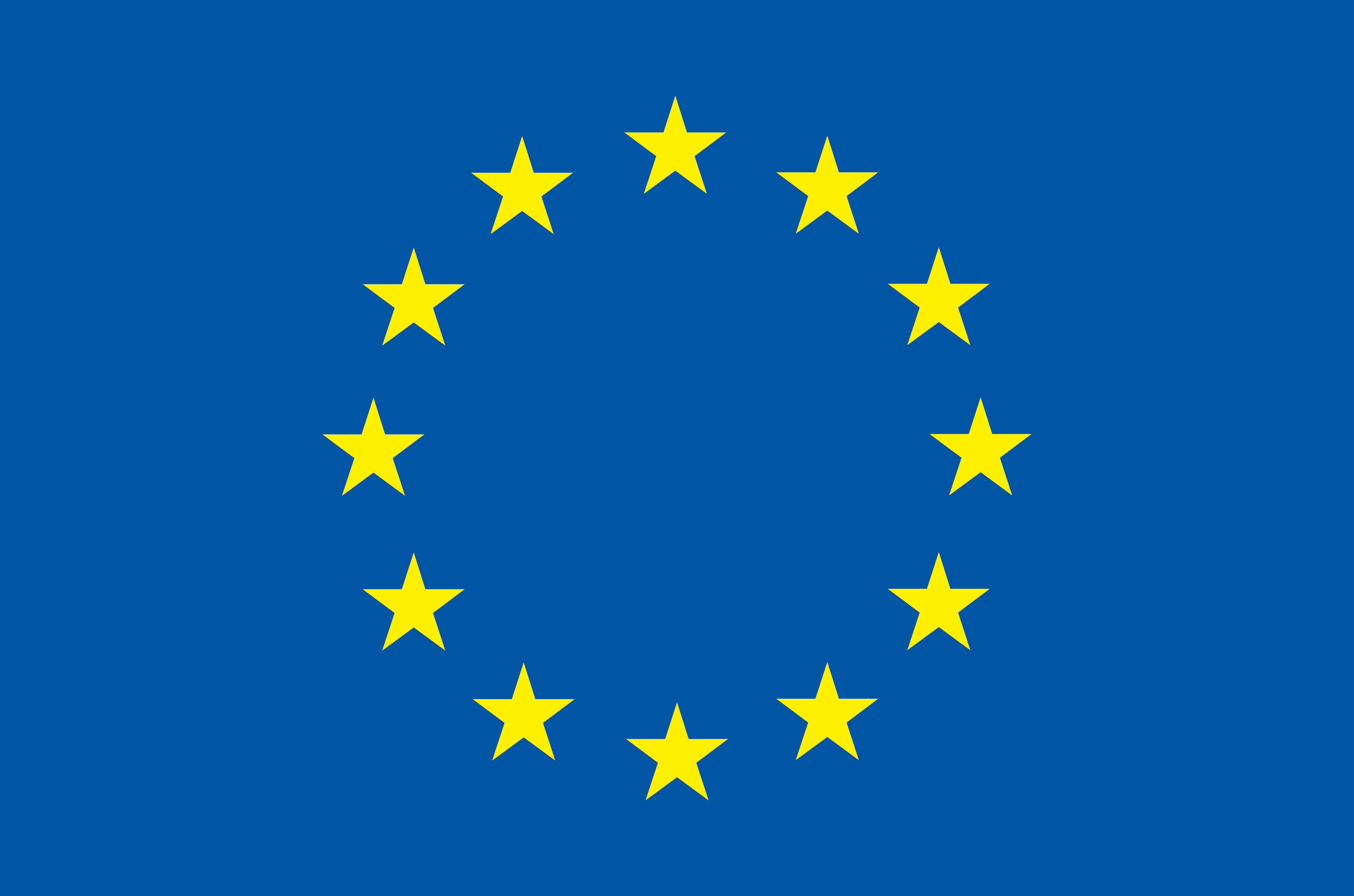 EU flag, royal blue with 12 yellow stars displayed in a circle
