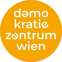 Logo of the Demokratiezentrum Wien: white lettering in an orange circle