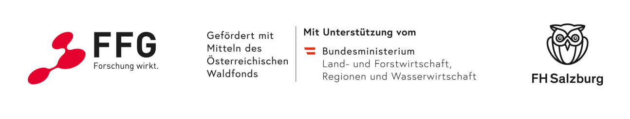 Logoleiste mit den Logos der FFG, dem Österreichischen Waldfonds und der FH Salzburg.